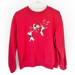 VTG Grandmacore Cats Sweatshirt Size Medium Pullover 90s Cottagecore Red